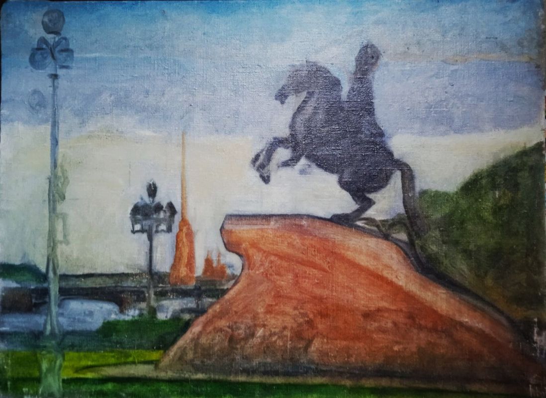 Картина 'Медный всадник' в жанре городской пейзаж